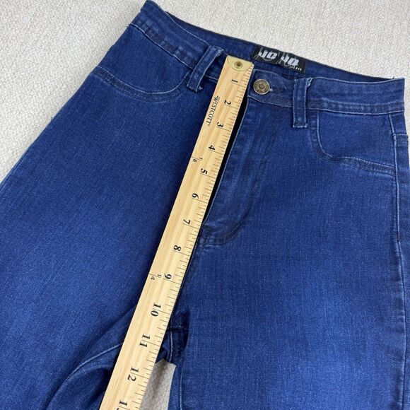 JC JQ  Bell Bottom Blue Jeans Women's Small High Rise Super Stretchy Distressed - Picture 14 of 16